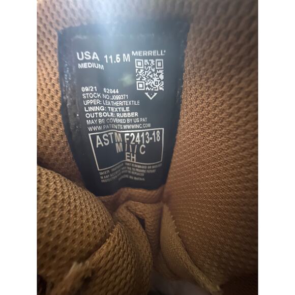 Merrell Work Boots Moab 2 8" Defense Zip Men 11.5M WP Suede Composite Toe Coyote - Picture 11 of 13